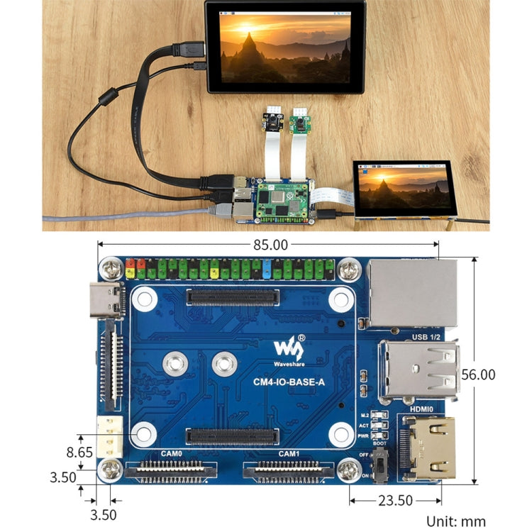 Waveshare Mini Base Board A for Raspberry Pi Compute Module 4 - free shipping - PMC TechLife - Order now!
