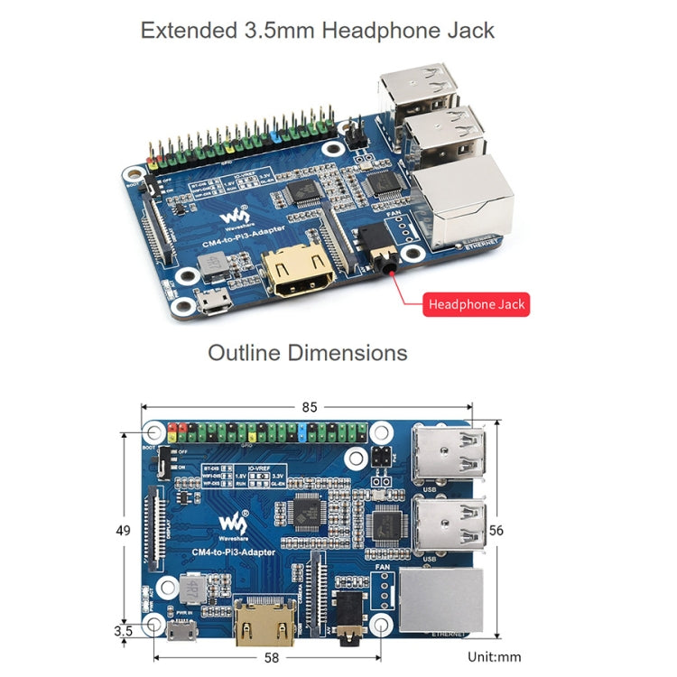 Raspberry Pi CM4 To 3B Adapter for Raspberry Pi 3 Model B/B+ - Modules Expansions Accessories by WAVESHARE | Online Shopping South Africa | PMC TechLife | Buy Now Pay Later Mobicred