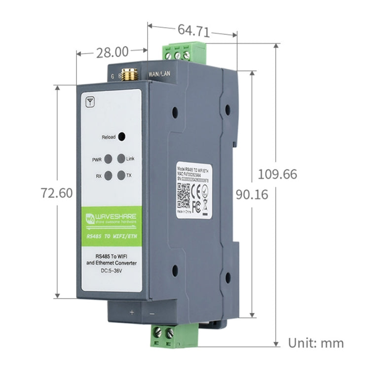 Waveshare Rail-Mount Serial Server RS485 to WIFI/Ethernet Module, Modbus MQTT Gateway - Other Accessories by WAVESHARE | Online Shopping South Africa | PMC Jewellery | Buy Now Pay Later Mobicred