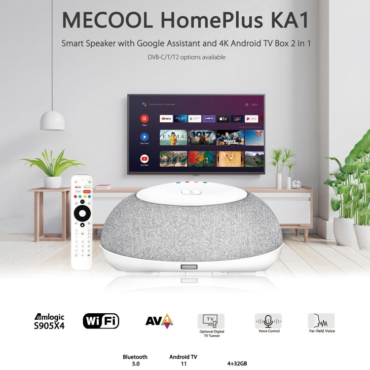 MECOOL KA1 Smart TV Speaker Android 11 TV Box with Remote Control, Amlogic S905X4 Quad Core Cortex-A55, 4GB+32GB, Dual-Band / Bluetooth / Ethernet / DVB-T/T2 / DVB-C(US Plug) - Amlogic S905 by MECOOL | Online Shopping South Africa | PMC Jewellery | Buy Now Pay Later Mobicred