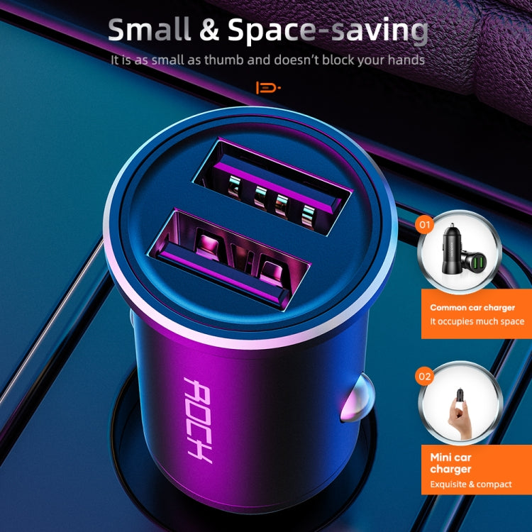 ROCK H11 4.8A 24W Mini Dual USB Car Charger(Black) - Car Charger by ROCK | Online Shopping South Africa | PMC Jewellery