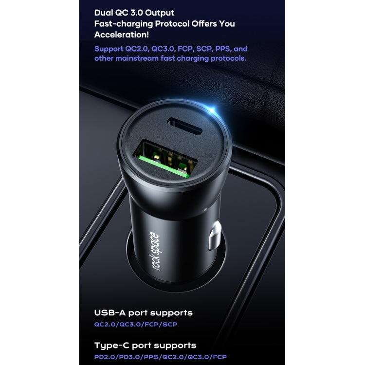 ROCK Space H12 PD 20W Type-C / USB-C + USB Fast Charging Car Charger(Black) - Car Charger by ROCK | Online Shopping South Africa | PMC Jewellery