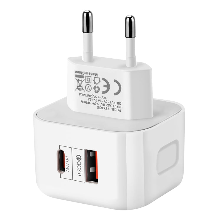 YSY-6087 20W PD + QC 3.0 Dual Ports Travel Charger Power Adapter, EU Plug - USB Charger by PMC Jewellery | Online Shopping South Africa | PMC Jewellery