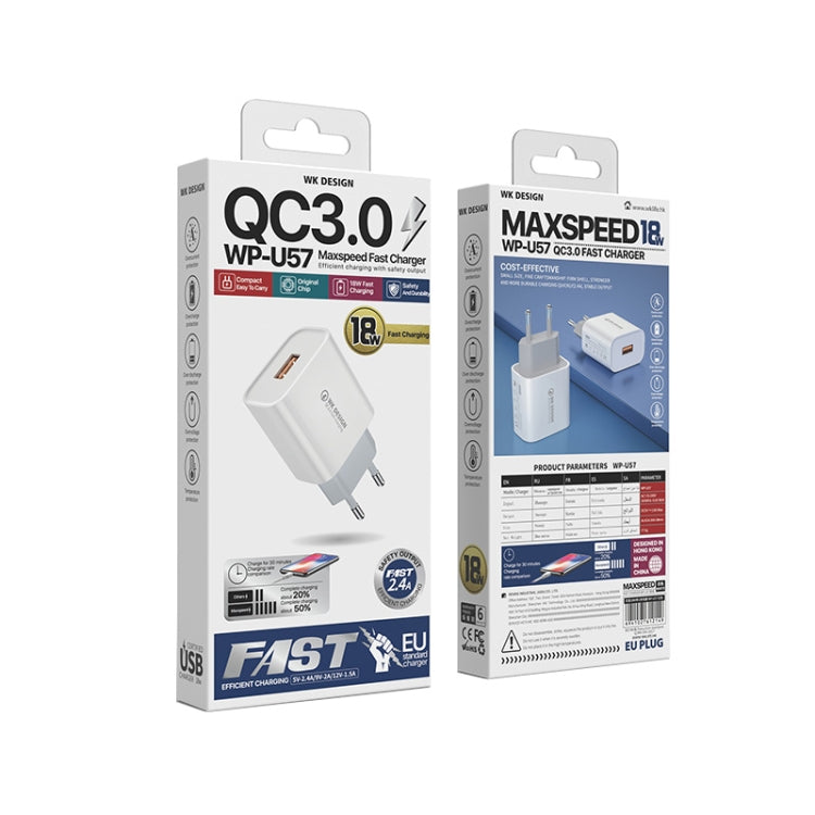 WK WP-U57 Max 18W Maxspeed QC3.0 Fast Charger + USB to 8 Pin Data Cable, Plug Type:EU Plug - free shipping - PMC TechLife - Order now!