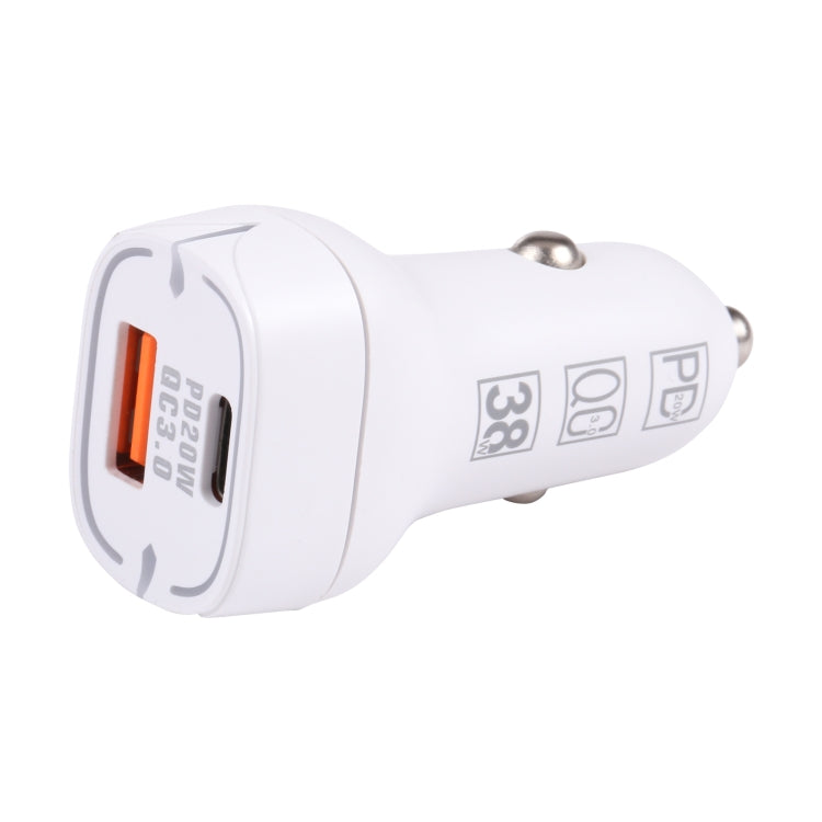 QC USB + USB-C / Type-C Dual Ports Fast Charging Car Charger with Luminous Aperture(White) - Car Charger by PMC Jewellery | Online Shopping South Africa | PMC Jewellery