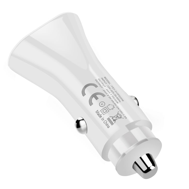 YSY-313PD20W QC3.0 USB + PD 20W USB-C / Type-C Triangle Dual Ports Fast Charging Car Charger(White) - Car Charger by PMC Jewellery | Online Shopping South Africa | PMC Jewellery