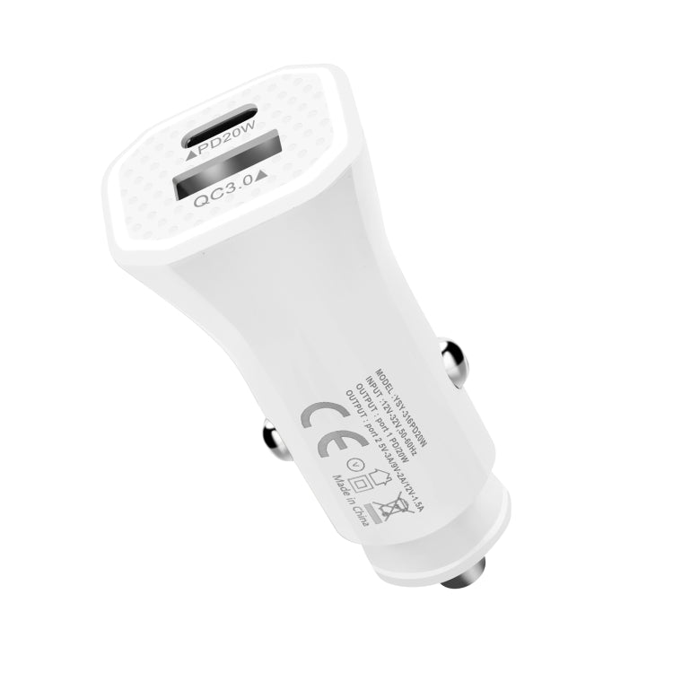 YSY-316PD20W QC3.0 USB + PD 20W USB-C / Type-C Polygon Dual Ports Fast Charging Car Charger(White) - Car Charger by PMC Jewellery | Online Shopping South Africa | PMC Jewellery