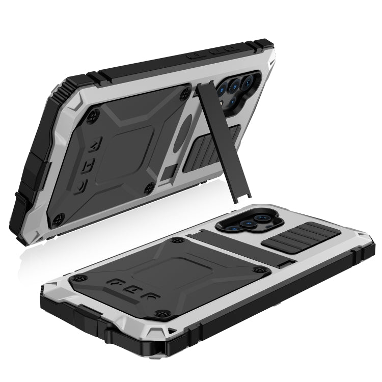 For Samsung Galaxy A32 4G R-JUST Waterproof Shockproof Dustproof Metal + Silicone Protective Case with Holder(Silver) - free shipping - PMC TechLife - Order now!