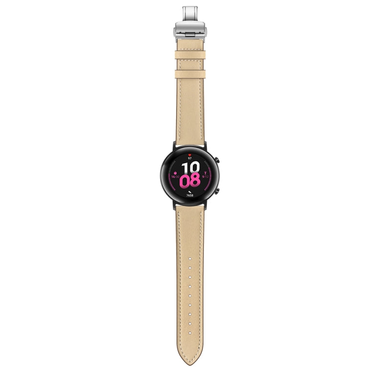 22mm Universal Butterfly Buckle Leather Watch Band, Style:Silver Buckle(Apricot) - 22mm Bands by PMC TechLife | Online Shopping South Africa | PMC TechLife | Buy Now Pay Later Mobicred