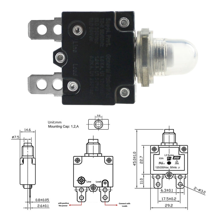 L2 Series 50V Car Overload Protector Manual Reset DC Circuit Breaker with Waterproof Cover, Current:5A - Fuse by PMC Jewellery | Online Shopping South Africa | PMC Jewellery