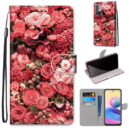 For Xiaomi Redmi Note 10 5G Coloured Drawing Cross Texture Horizontal Flip PU Leather Case with Holder & Card Slots & Wallet & Lanyard(Pink Rose Garden) - Xiaomi Cases by PMC Jewellery | Online Shopping South Africa | PMC Jewellery