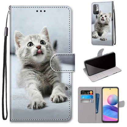 For Xiaomi Redmi Note 10 5G Coloured Drawing Cross Texture Horizontal Flip PU Leather Case with Holder & Card Slots & Wallet & Lanyard(Small Gray Cat) - Xiaomi Cases by PMC Jewellery | Online Shopping South Africa | PMC Jewellery