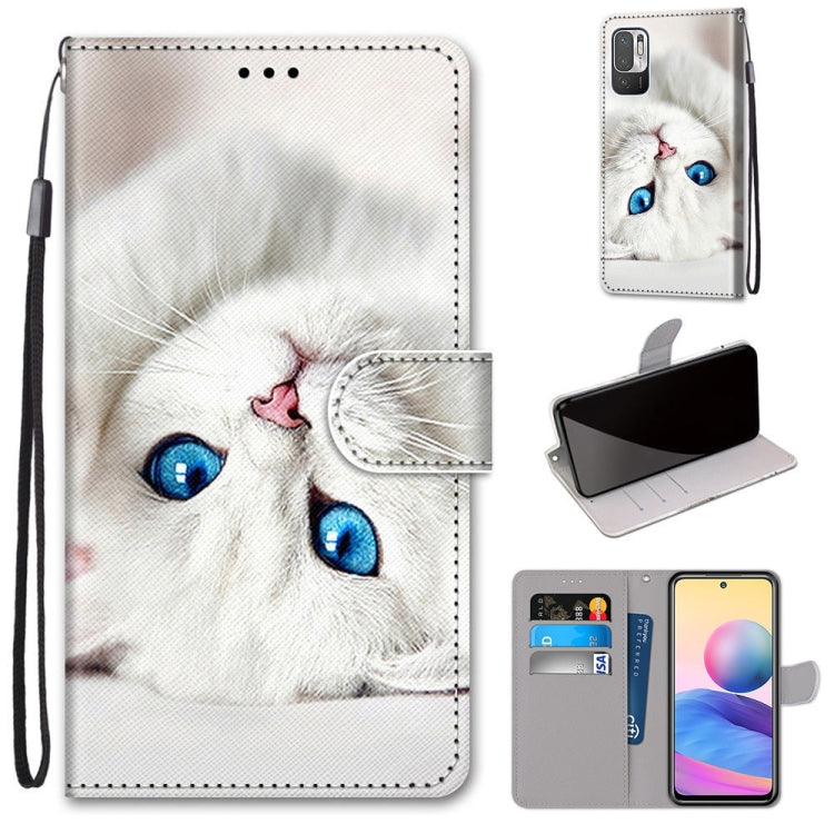 For Xiaomi Redmi Note 10 5G Coloured Drawing Cross Texture Horizontal Flip PU Leather Case with Holder & Card Slots & Wallet & Lanyard(White Kitten) - Xiaomi Cases by PMC Jewellery | Online Shopping South Africa | PMC Jewellery