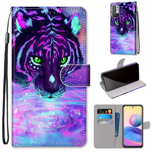 For Xiaomi Redmi Note 10 5G Coloured Drawing Cross Texture Horizontal Flip PU Leather Case with Holder & Card Slots & Wallet & Lanyard(Tiger Drinking Water) - Xiaomi Cases by PMC Jewellery | Online Shopping South Africa | PMC Jewellery