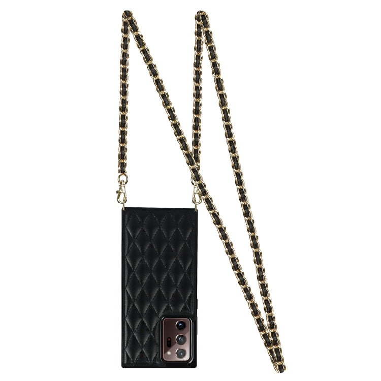 For Samsung Galaxy Note20 Ultra Elegant Rhombic Pattern Microfiber Leather +TPU Shockproof Case with Crossbody Strap Chain(Black) - Galaxy Note20 Ultra Cases by PMC TechLife | Online Shopping South Africa | PMC TechLife | Buy Now Pay Later Mobicred