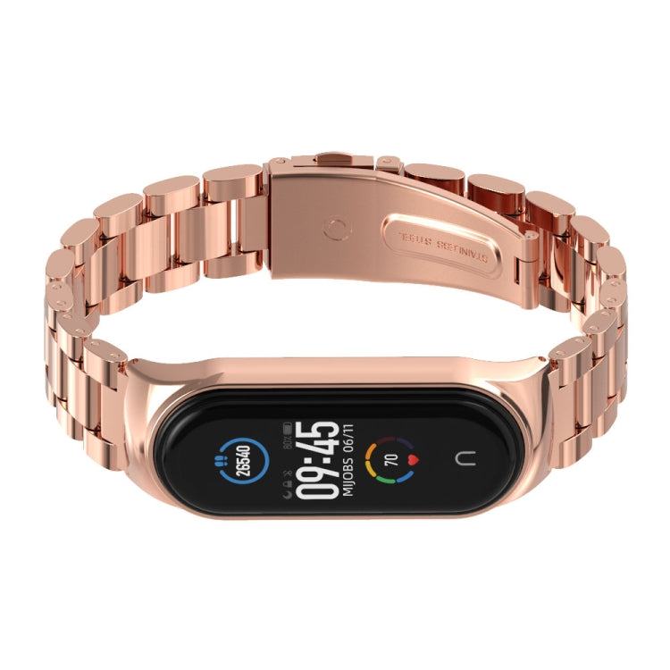 For Xiaomi Mi Band 6 / 5 / 4 / 3 Mijobs CS Metal Three Bead Stainless Steel Watch Band(Rose Gold) - Watch Bands by MIJOBS | Online Shopping South Africa | PMC Jewellery | Buy Now Pay Later Mobicred