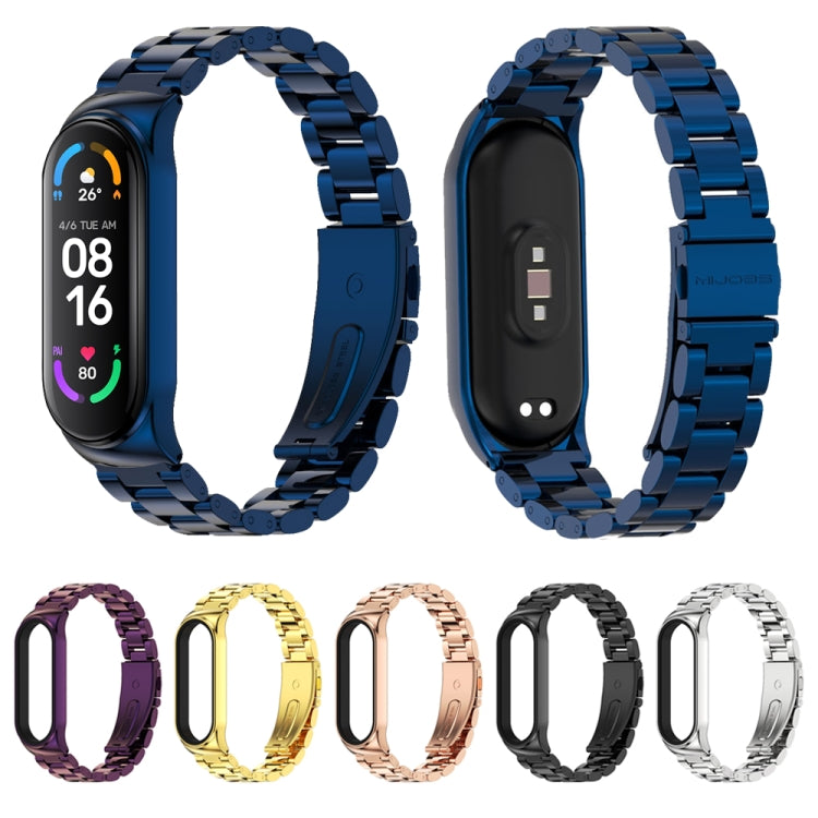 For Xiaomi Mi Band 6 / 5 / 4 / 3 Mijobs CS Metal Three Bead Stainless Steel Watch Band(Rose Gold) - Watch Bands by MIJOBS | Online Shopping South Africa | PMC Jewellery | Buy Now Pay Later Mobicred