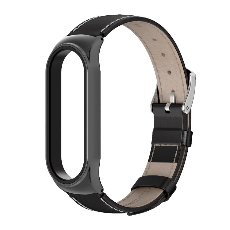 For Xiaomi Mi Band 6 / 5 / 4 / 3 Mijobs CS First Layer Cowhide Watch Band(Black) - Watch Bands by MIJOBS | Online Shopping South Africa | PMC Jewellery | Buy Now Pay Later Mobicred