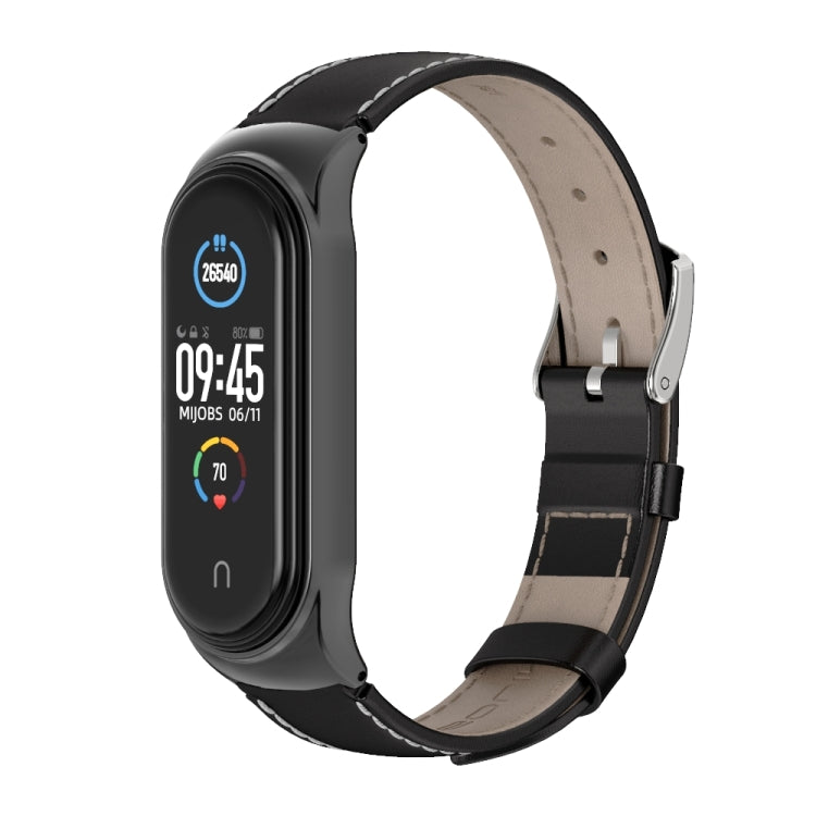 For Xiaomi Mi Band 6 / 5 / 4 / 3 Mijobs CS First Layer Cowhide Watch Band(Black) - Watch Bands by MIJOBS | Online Shopping South Africa | PMC Jewellery | Buy Now Pay Later Mobicred