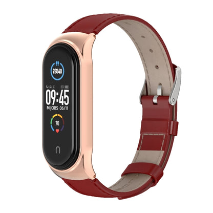 For Xiaomi Mi Band 6 / 5 / 4 / 3 Mijobs CS First Layer Cowhide Watch Band(Red + Rose Gold) - Watch Bands by MIJOBS | Online Shopping South Africa | PMC Jewellery | Buy Now Pay Later Mobicred