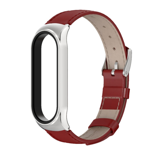 For Xiaomi Mi Band 6 / 5 / 4 / 3 Mijobs CS First Layer Cowhide Watch Band(Red + Silver) - Watch Bands by MIJOBS | Online Shopping South Africa | PMC Jewellery | Buy Now Pay Later Mobicred