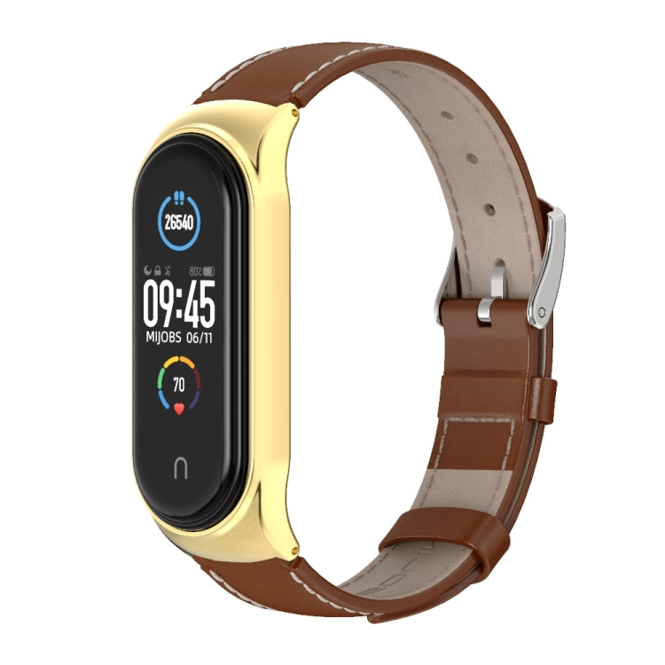 For Xiaomi Mi Band 6 / 5 / 4 / 3 Mijobs CS First Layer Cowhide Watch Band(Brown + Gold) - Watch Bands by MIJOBS | Online Shopping South Africa | PMC Jewellery | Buy Now Pay Later Mobicred