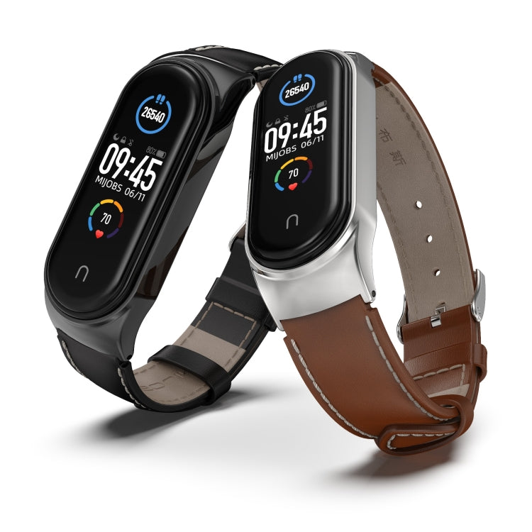 For Xiaomi Mi Band 6 / 5 / 4 / 3 Mijobs CS First Layer Cowhide Watch Band(Red + Rose Gold) - Watch Bands by MIJOBS | Online Shopping South Africa | PMC Jewellery | Buy Now Pay Later Mobicred