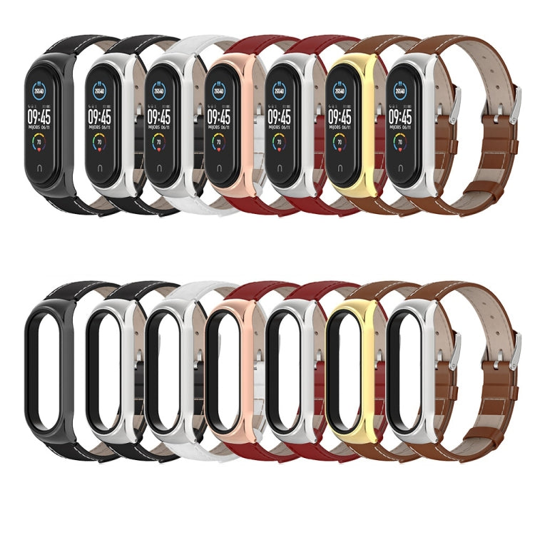 For Xiaomi Mi Band 6 / 5 / 4 / 3 Mijobs CS First Layer Cowhide Watch Band(Red + Rose Gold) - Watch Bands by MIJOBS | Online Shopping South Africa | PMC Jewellery | Buy Now Pay Later Mobicred