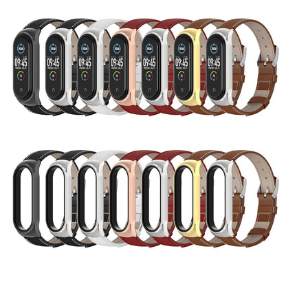 For Xiaomi Mi Band 6 / 5 / 4 / 3 Mijobs CS First Layer Cowhide Watch Band(Red + Rose Gold) - Watch Bands by MIJOBS | Online Shopping South Africa | PMC Jewellery | Buy Now Pay Later Mobicred