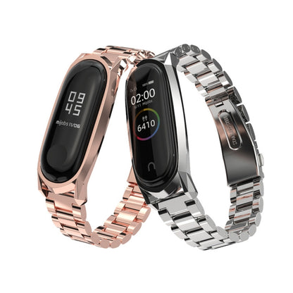 For Xiaomi Mi Band 6 / 5 / 4 / 3 Mijobs Three Beads Metal GT Stainless Steel Watch Band(Gold) - Watch Bands by MIJOBS | Online Shopping South Africa | PMC Jewellery | Buy Now Pay Later Mobicred