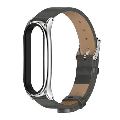 For Xiaomi Mi Band 6 / 5 / 4 / 3 Mijobs Metal Case Crazy Horse Texture PU Microfiber Plus Watch Band(Gray Silver) - Watch Bands by MIJOBS | Online Shopping South Africa | PMC Jewellery | Buy Now Pay Later Mobicred