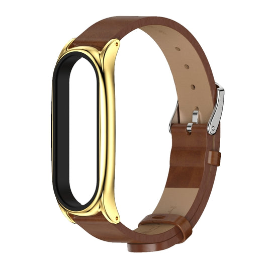 For Xiaomi Mi Band 6 / 5 / 4 / 3 Mijobs Metal Case Crazy Horse Texture PU Microfiber Plus Watch Band(Brown Gold) - Watch Bands by MIJOBS | Online Shopping South Africa | PMC Jewellery | Buy Now Pay Later Mobicred