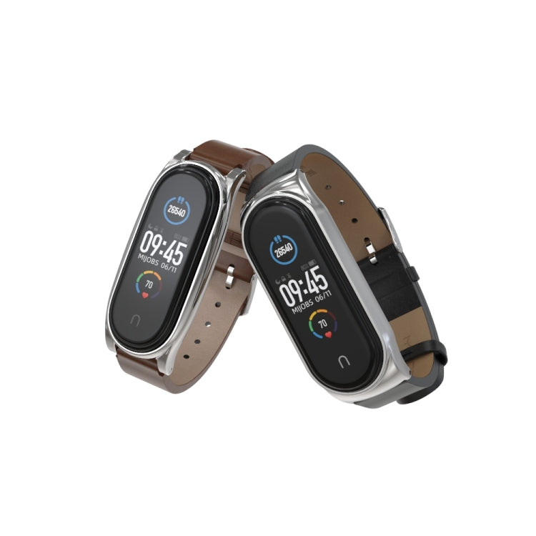 For Xiaomi Mi Band 6 / 5 / 4 / 3 Mijobs Metal Case Crazy Horse Texture PU Microfiber Plus Watch Band(Brown Gold) - Watch Bands by MIJOBS | Online Shopping South Africa | PMC Jewellery | Buy Now Pay Later Mobicred