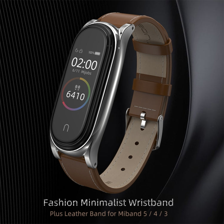 For Xiaomi Mi Band 6 / 5 / 4 / 3 Mijobs First Layer Cowhide Plus Watch Band(White) - Watch Bands by MIJOBS | Online Shopping South Africa | PMC TechLife | Buy Now Pay Later Mobicred