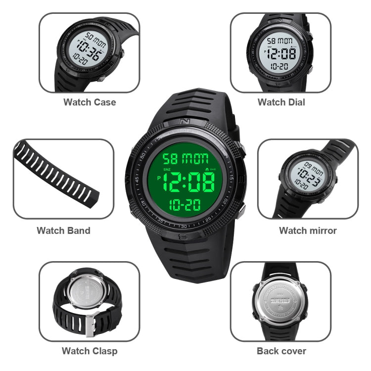 SKMEI 1632 Dual Time Display Luminous Electronic Watch, Support Alarm Clock(Black and White) - Leather Strap Watches by SKMEI | Online Shopping South Africa | PMC Jewellery | Buy Now Pay Later Mobicred