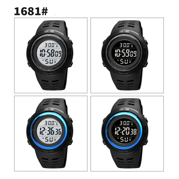 SKMEI 1681 Multifunctional LED Digital Display Luminous Electronic Watch, Support Body / Ambient Temperature Measurement(Blue Black) - LED Digital Watches by SKMEI | Online Shopping South Africa | PMC Jewellery | Buy Now Pay Later Mobicred