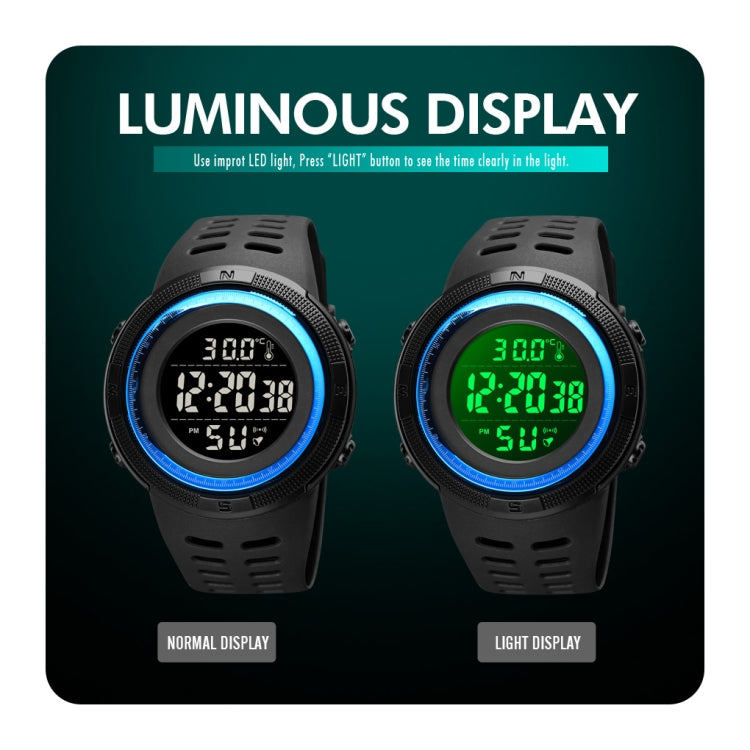 SKMEI 1681 Multifunctional LED Digital Display Luminous Electronic Watch, Support Body / Ambient Temperature Measurement(Blue Black) - LED Digital Watches by SKMEI | Online Shopping South Africa | PMC Jewellery | Buy Now Pay Later Mobicred