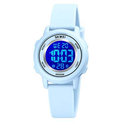 SKMEI 1721 Triplicate Round Dial LED Digital Display Luminous Silicone Strap Electronic Watch(Pink Blue) - LED Digital Watches by SKMEI | Online Shopping South Africa | PMC Jewellery | Buy Now Pay Later Mobicred