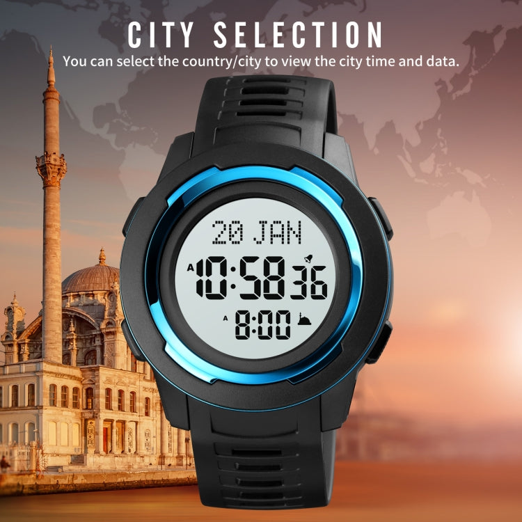 SKMEI 1729 Qibla Calendar Timing Multifunctional LED Digital Display Luminous Electronic Watch(Black and White) - LED Digital Watches by SKMEI | Online Shopping South Africa | PMC Jewellery | Buy Now Pay Later Mobicred