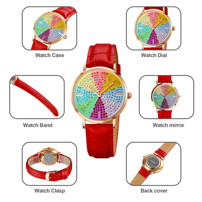 SKMEI 1811 Eight Color Diamond Round Dial Quartz Watch for Ladies(White Leather Belt) - Leather Strap Watches by SKMEI | Online Shopping South Africa | PMC Jewellery | Buy Now Pay Later Mobicred