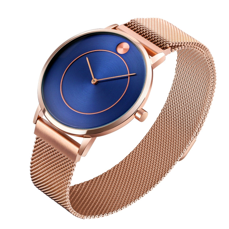 SKMEI 9197 Simple Non-scale Dial Metal Mesh Belt Quartz Watch for Ladies(Rose Gold Blue Surface) - Metal Strap Watches by SKMEI | Online Shopping South Africa | PMC Jewellery | Buy Now Pay Later Mobicred