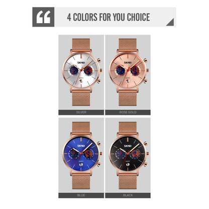 SKMEI 9231 Men Map Pattern Calendar Stopwatch Stainless Steel Strap Quartz Watch(Rose Gold) - Metal Strap Watches by SKMEI | Online Shopping South Africa | PMC Jewellery | Buy Now Pay Later Mobicred