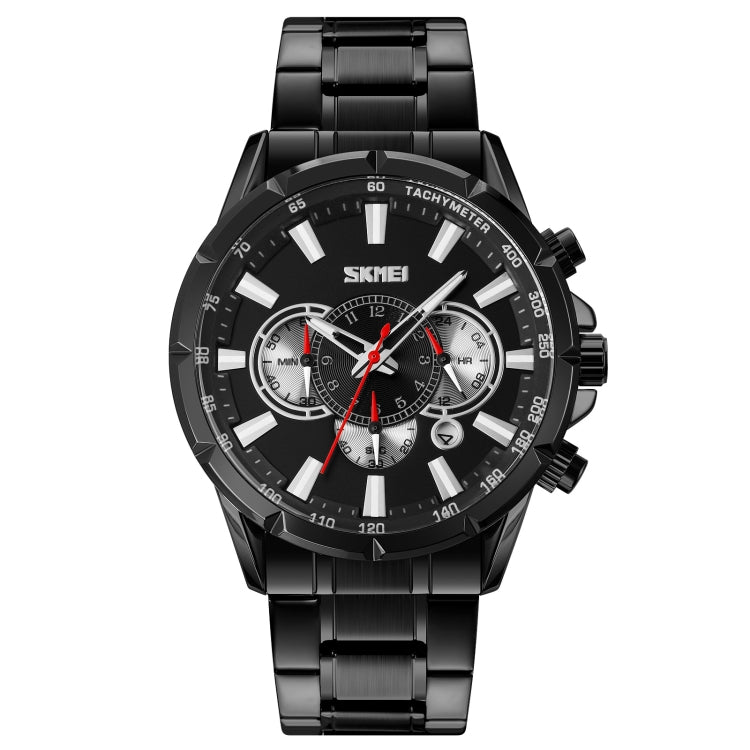 SKMEI 9241 Men Calendar Stopwatch Stainless Steel Strap Quartz Watch(Black) - Metal Strap Watches by SKMEI | Online Shopping South Africa | PMC Jewellery | Buy Now Pay Later Mobicred