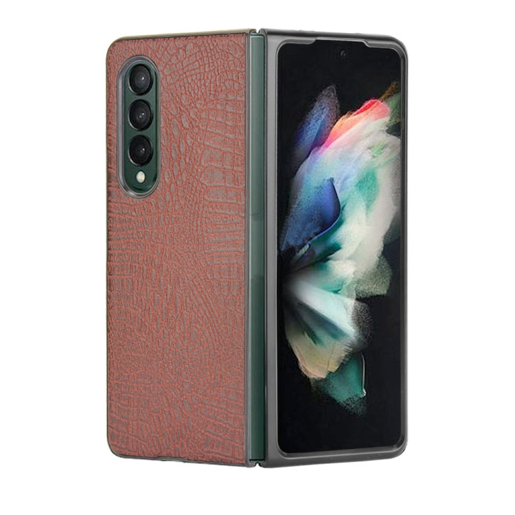 For Samsung Galaxy Z Fold3 5G Shockproof Crocodile Texture PC + PU Case(Brown) - free shipping - PMC TechLife - Order now!