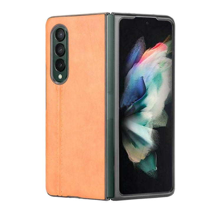 For Samsung Galaxy Z Fold3 5G Shockproof Sewing Cow Pattern Skin PC + PU + TPU Case(Orange) - free shipping - PMC TechLife - Order now!