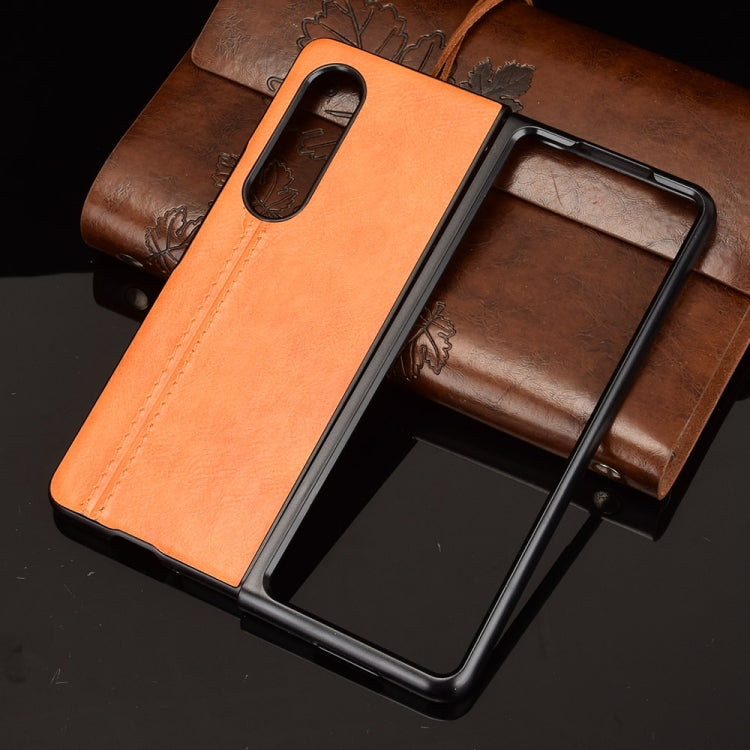 For Samsung Galaxy Z Fold3 5G Shockproof Sewing Cow Pattern Skin PC + PU + TPU Case(Orange) - free shipping - PMC TechLife - Order now!