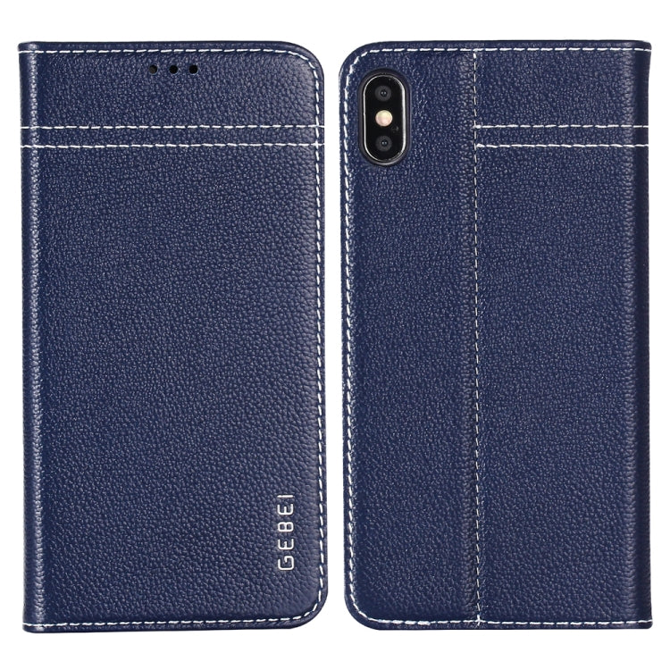 For iPhone XS / X GEBEI Top-grain Leather Horizontal Flip Protective Case with Holder & Card Slots(Blue) - free shipping - PMC TechLife - Order now!