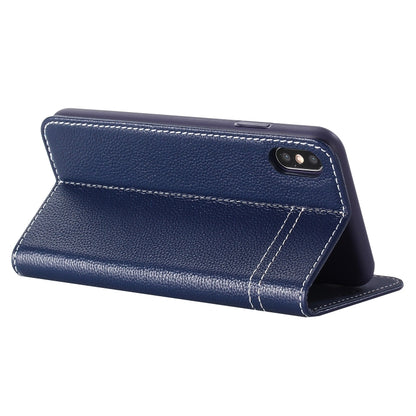 For iPhone XS / X GEBEI Top-grain Leather Horizontal Flip Protective Case with Holder & Card Slots(Blue) - More iPhone Cases by GEBEI | Online Shopping South Africa | PMC Jewellery