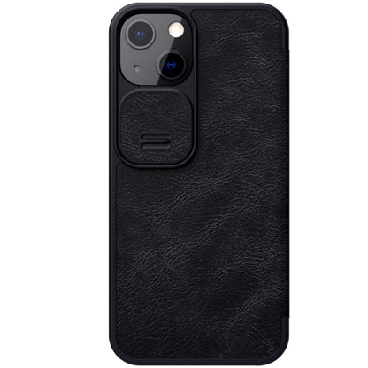 For iPhone 13 NILLKIN QIN Series Pro Sliding Camera Cover Design Crazy Horse Texture Horizontal Flip Leather Case with Card Slot(Black) - iPhone 13 Cases by NILLKIN | Online Shopping South Africa | PMC Jewellery | Buy Now Pay Later Mobicred