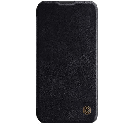 For iPhone 13 NILLKIN QIN Series Pro Sliding Camera Cover Design Crazy Horse Texture Horizontal Flip Leather Case with Card Slot(Black) - iPhone 13 Cases by NILLKIN | Online Shopping South Africa | PMC Jewellery | Buy Now Pay Later Mobicred